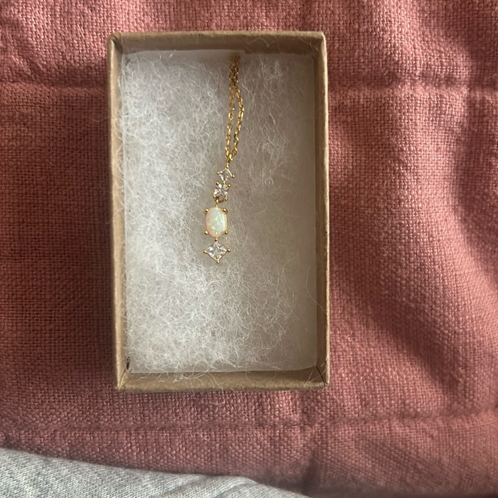 Gold colored necklace with charm on the end